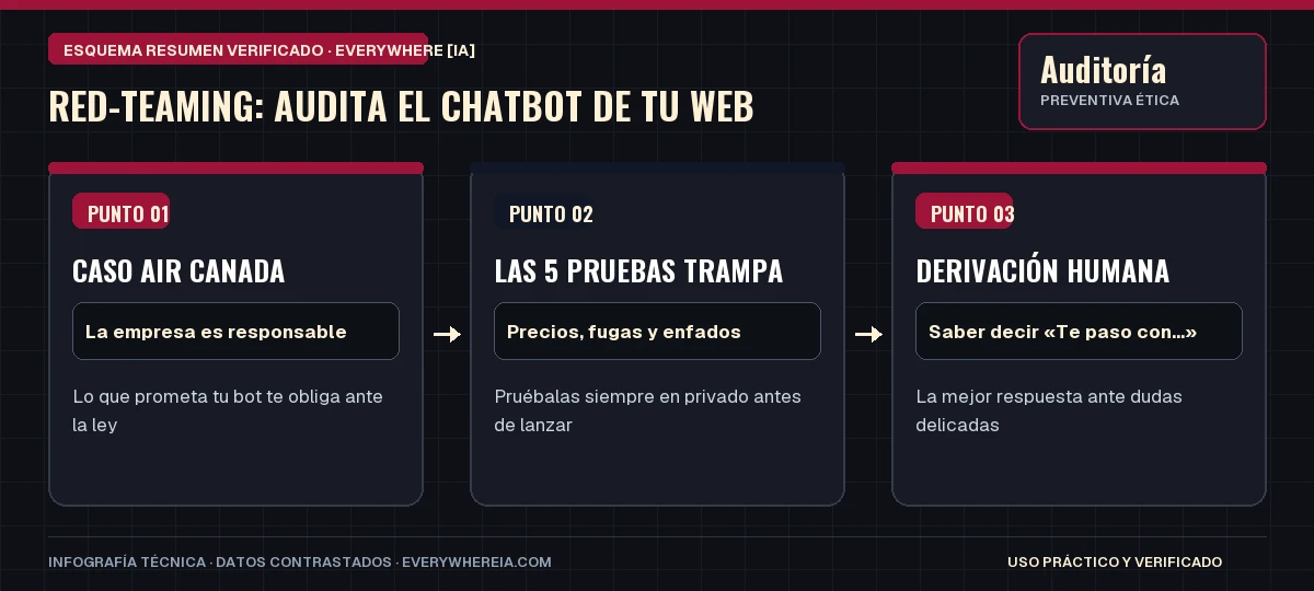 Esquema resumen en 3 pasos: Red-Teaming: Audita el Chatbot de tu Web