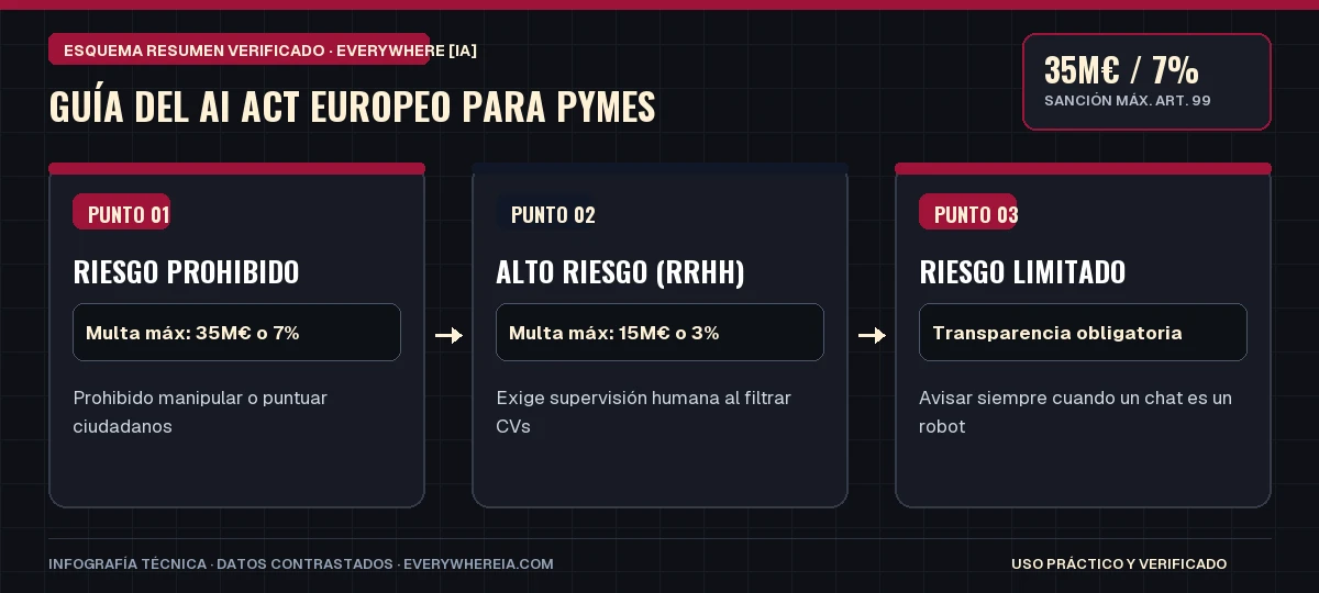 Esquema resumen en 3 pasos: Guía del AI Act Europeo para Pymes